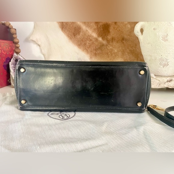 HERMES | Vintage 1966 Bonwit Teller Kelly 32 Black Box Calf Leather Bag - Picture 7 of 16